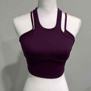 ALO Yoga Ribbed Double-Strap Crop Bralette - Plum